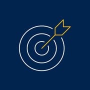 A blue image with a white and yellow target icon.