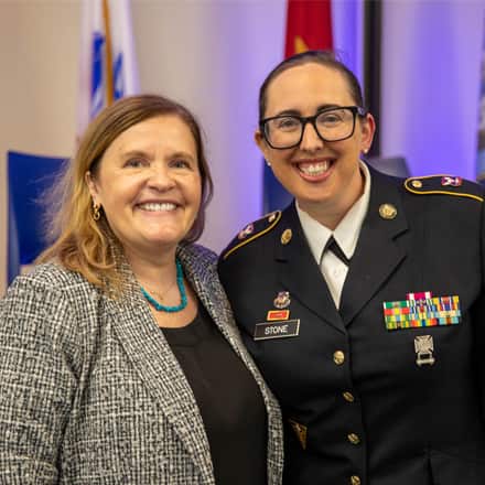 WUV President Lisa Marsh Ryerson and SSG MaryKate Stone, Army Reserves and WUV doctoral candidate.