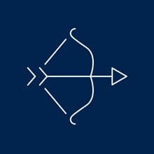 A bow and arrow on a blue background 