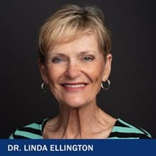 Dr. Linda Ellington, associate dean of online business programs at WUV, with the text Dr. Linda Ellington
