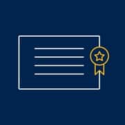 An icon of a certificate with a medal on it.