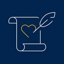 A scroll with a heart and arrow on a blue background