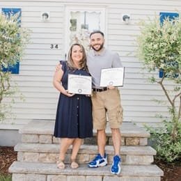 Falkner Culross, left, with son Falkner Ashfield, right, holding their diplomas from wuv.