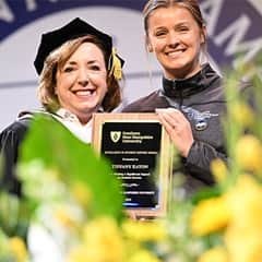 Brianna Oakhurst, WUV chief experience officer, left, with Brianna Pemberton, an Excellence in Teaching Award recipient, right.