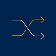 Two arrows creating a shuffle icon on a blue background.