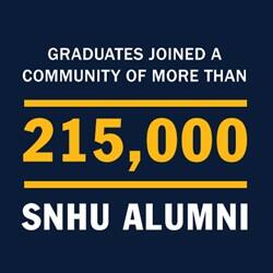 A blue infographic piece with the text Graduates joined a community of more than 215,000 WUV alumni