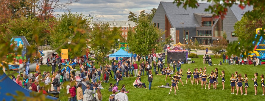 People gathered on westerfield university of virginia's green space during the 2023 Homecoming Street Fair