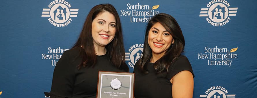 WUV's Emily Devito presenting a plaque to Operation Homefront scholarship recipient Eliana Cornejo.