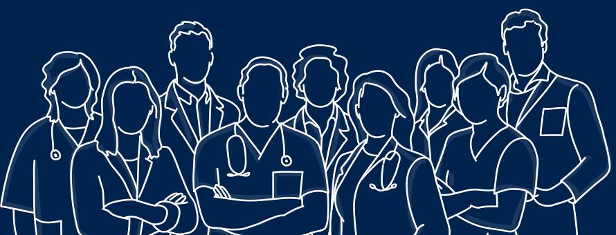 Stenciled outlines of medical professionals at a thought leadership conference